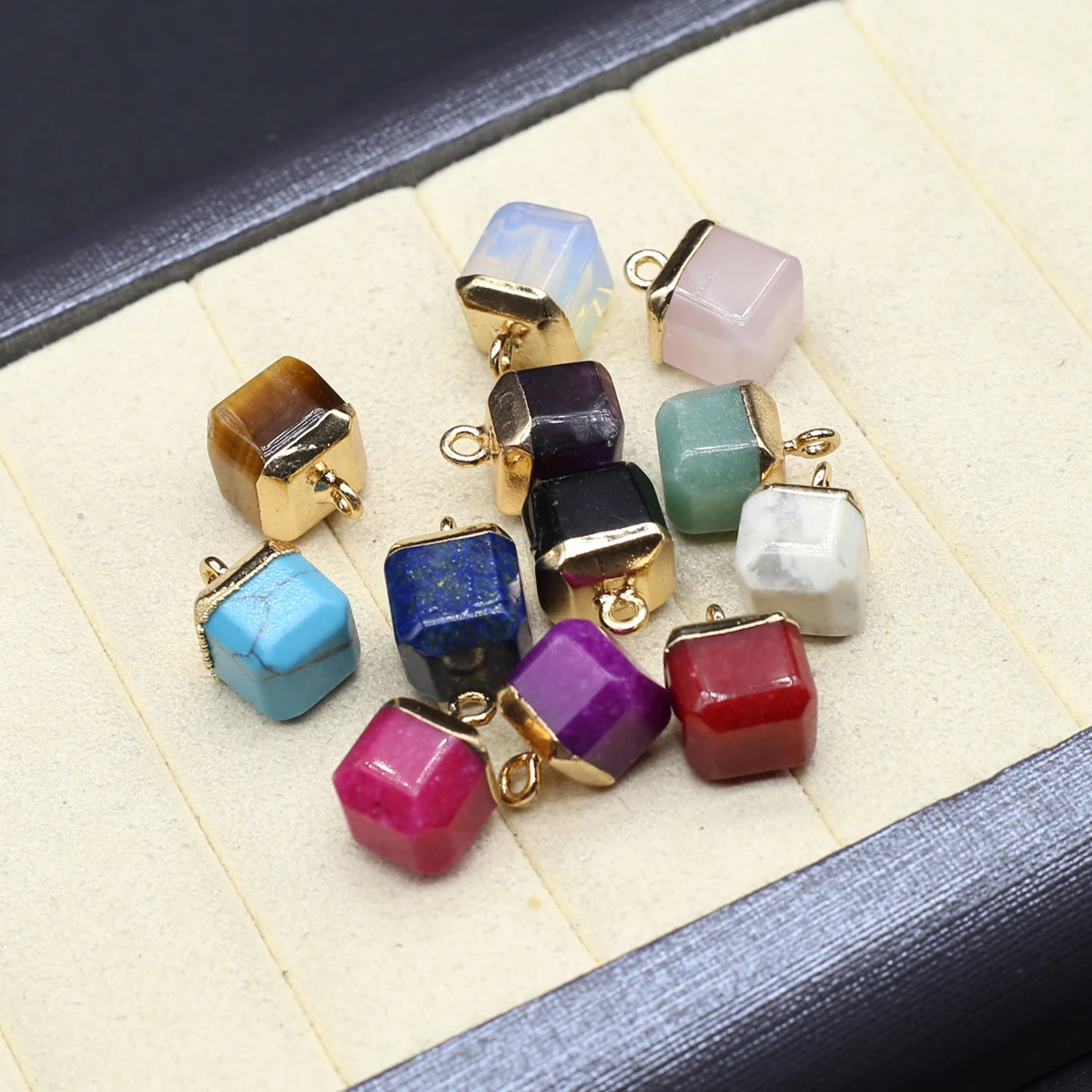 5pcs Natural Agate Pendant Block Shape Mix Color Stone Pendant Charms for Making DIY Jewelry Earrings Necklace Accessory 10x16mm