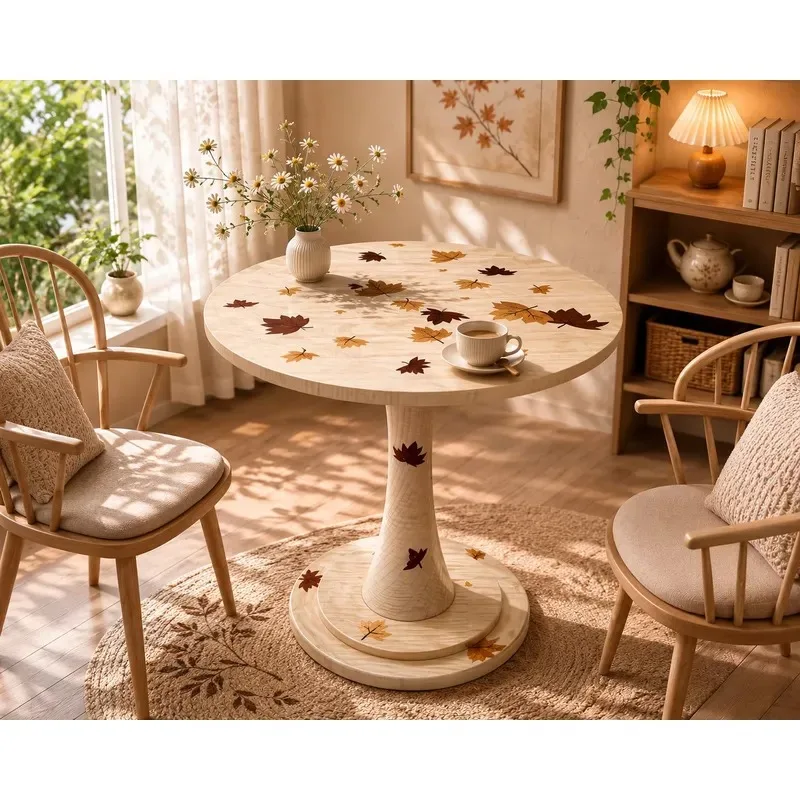 Vintage modern round solid wood coffee table, retro design, suitable for living room and bedroom, handmade, easy to clean