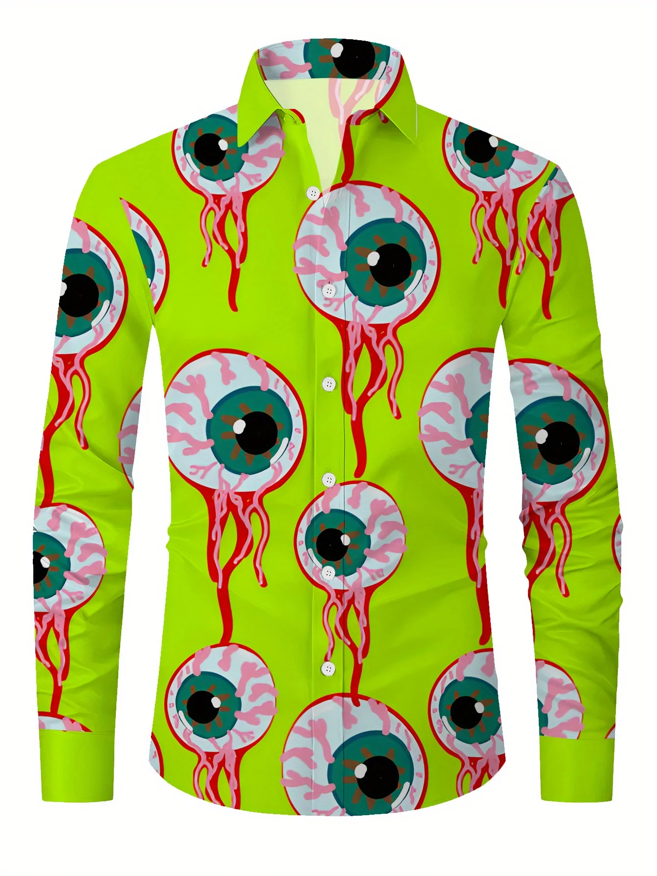 

2025 Men's cartoon eyes full design long-sleeved collar shirt, casual novel event clothing for party or event, new elegant shirt