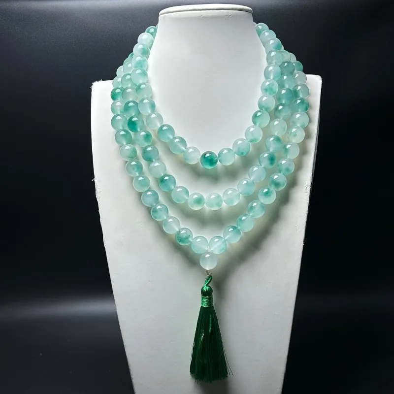 

Quartzite Jade - Piaolan Flower Round Bead Sweater Chain, Fashion Versatile Temperament Necklace
