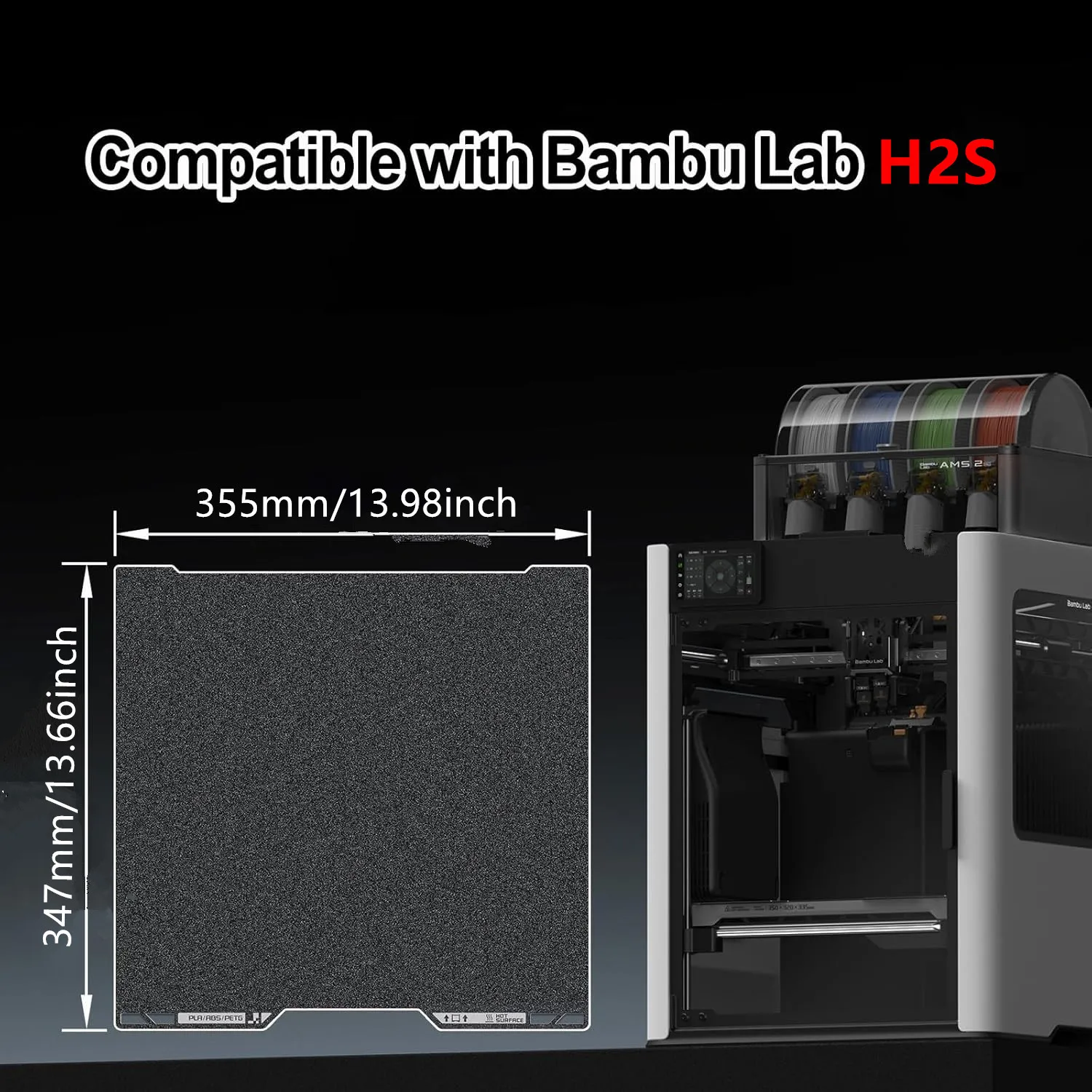 

355x347mm PEI Build Plate for Bambu Lab H2S Dual Sided Black Textured PEI Good Adhesion Heated Bed Removal Spring Steel Sheet