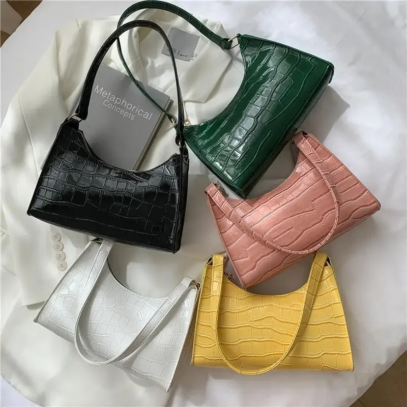 Fashion Alligator Shoulder Bags Women Underarm Elegant Daily Candy Colors Summer Texture Retro PU PopularHandbag Female