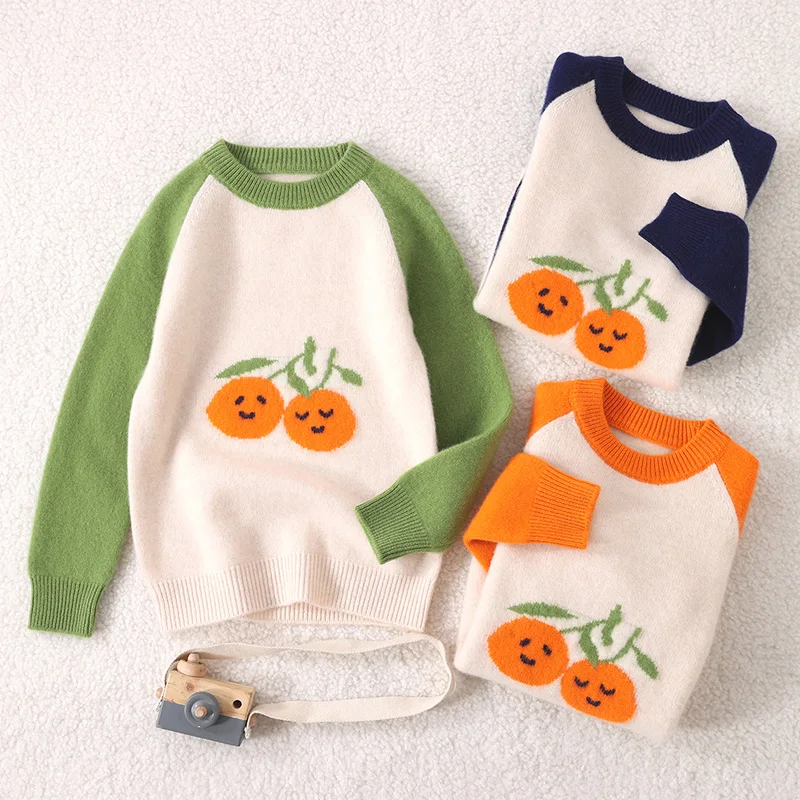 Autumn And Winter Basic O-Neck  Unisex Style 100%  Merino Wool  Sweater  Pullover  Long Sleeve Knitwear Children's Clothing Tops view 5