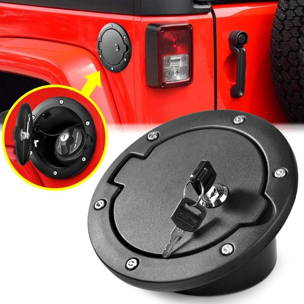

Car Black Aluminum ABS Fuel Cap Suitable For Jeep Wrangler JK 2007-2017 2/4 Door Fuel Tank Cap With Lock Accessories
