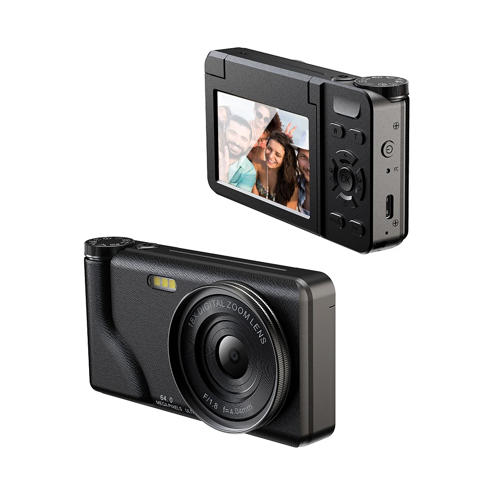 A65 CCD Camera Vintage Vlog Video Recorder 18X Zoom 180 Degrees 3.0“ Flip Screen Multiple Filters CCD Selfie 2000mAh Camera