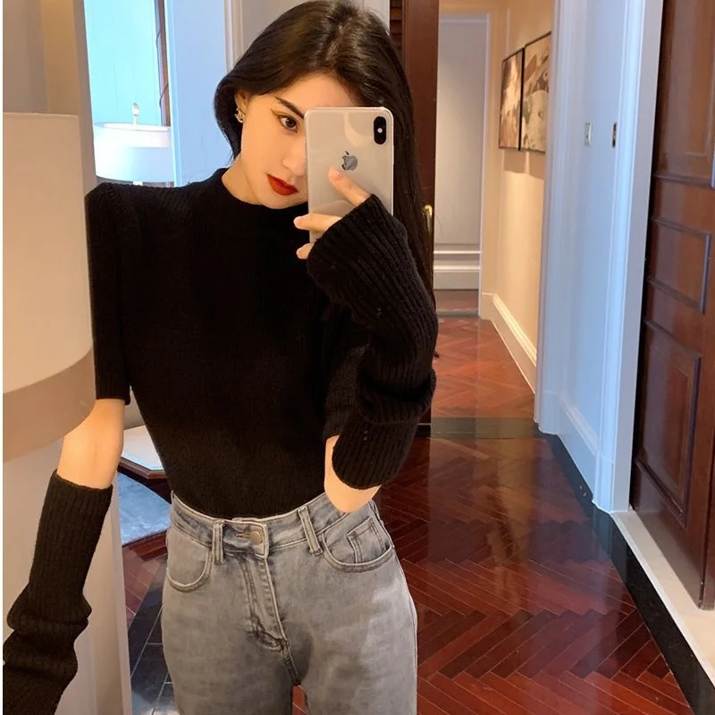 

Detachable Sleeve Knitted Sweater Women Korean Clothing Spring Embroidery Eggshell Scalloped Curved Edge U-Neck Romantic Leisure