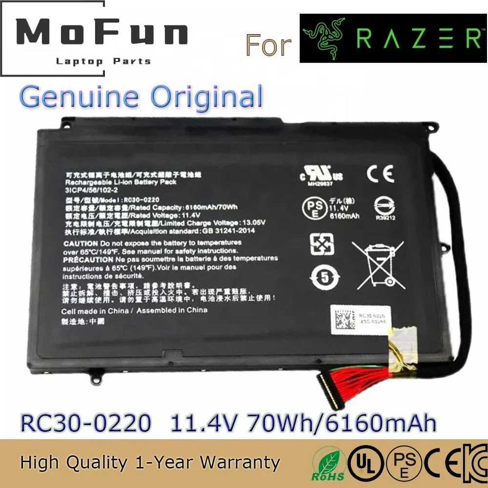 

Brand New Original RC30-0220 11.4V 70Wh Laptop Battery for Razer Blade Pro 17" GTX 1060 RZ09-0220 etc.