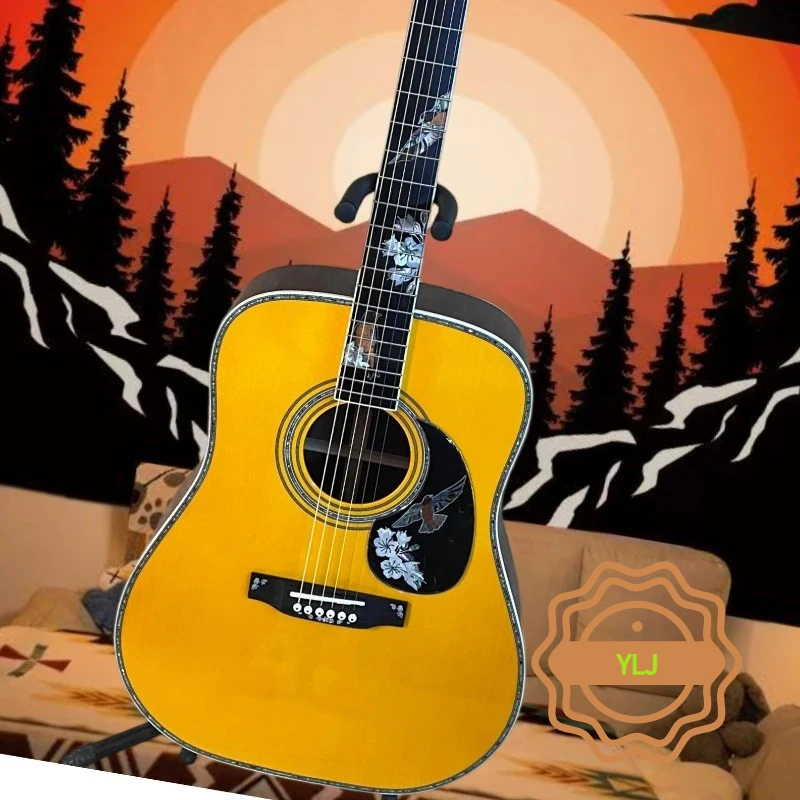 Hot sale 2015 D41 Emperor Bird Acoustic Guitar Solid Top Mountain Laurel Inlaid Ablone Shell Neck Flower and Bird Neck