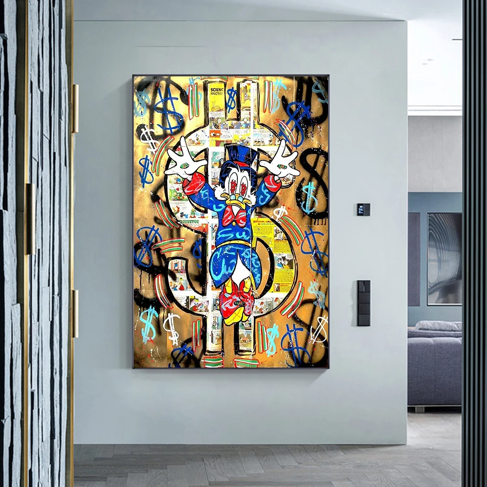 Disney Donald Duck Canvas Painting B Bitcoin Money Crypto Rain Canvas Painting Graffit Posters and Prints Wall Art Pictures Gift