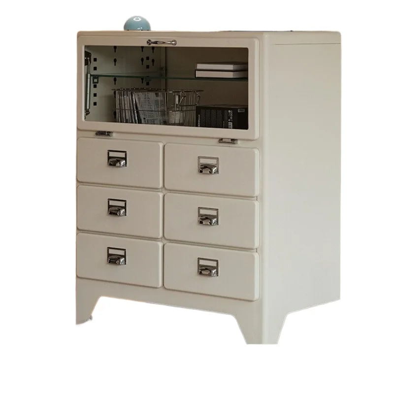 

Medieval metal dining side cabinet, household bedroom storage iron cabinet, storage drawer glass chest cabinet