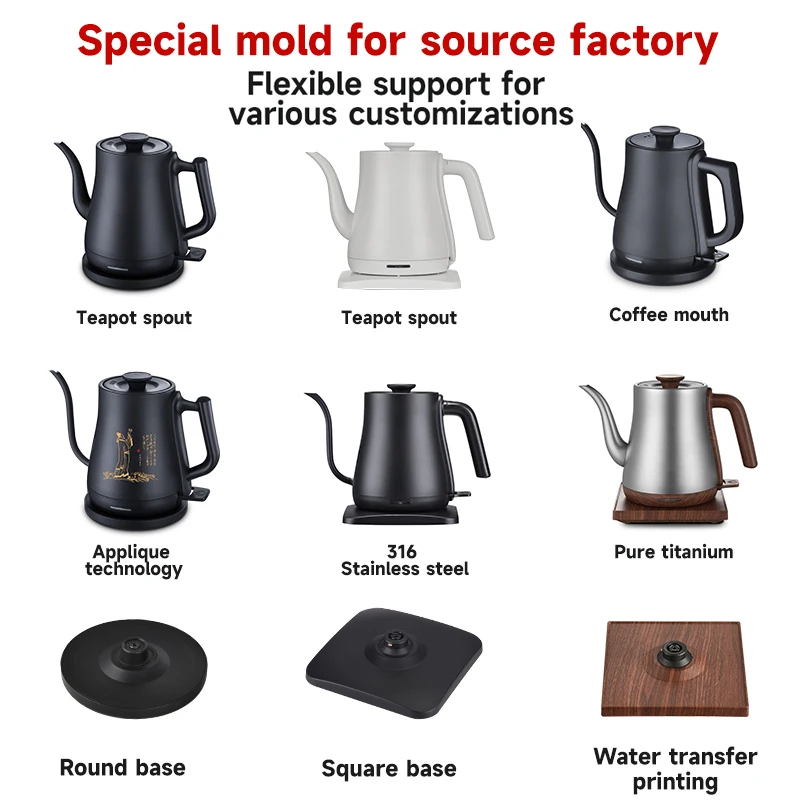 Bule de chá elétrico de aço inoxidável de 1L com controle de temperatura Bule de café doméstico Chaleira despeje sobre