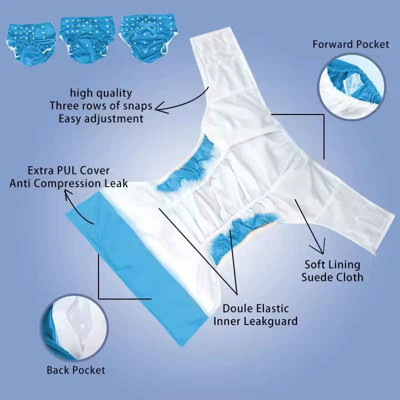 Elderly Reusable Adjustable Diaper Adult Men Women Solid Color Diaper Leakproof Nappy for Home Incontinence Urinal Pants New