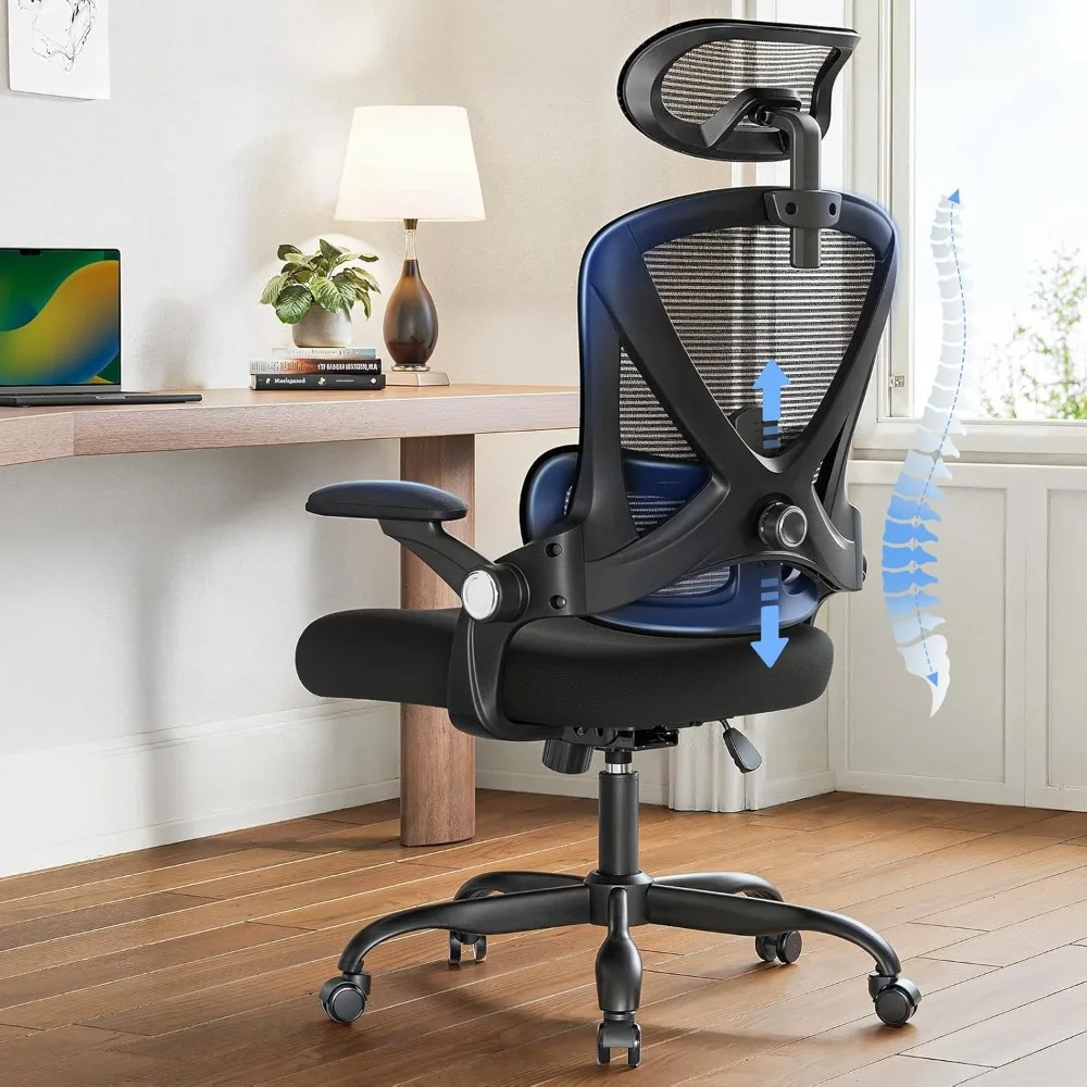 

Ergonomic Office Chair, High Back Desk Chair with Up&Down Lumbar Support, 3D Flip-Up Armrests, 2D Headrest, Swivel Computer Tas