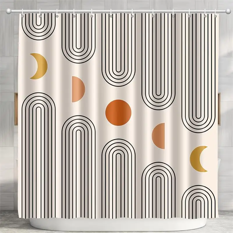 Mid Century Shower Curtains Boho Minimalist Abstract Aesthetic Modern Bathroom Decor Curtain Machine Washable Fabric with Hooks