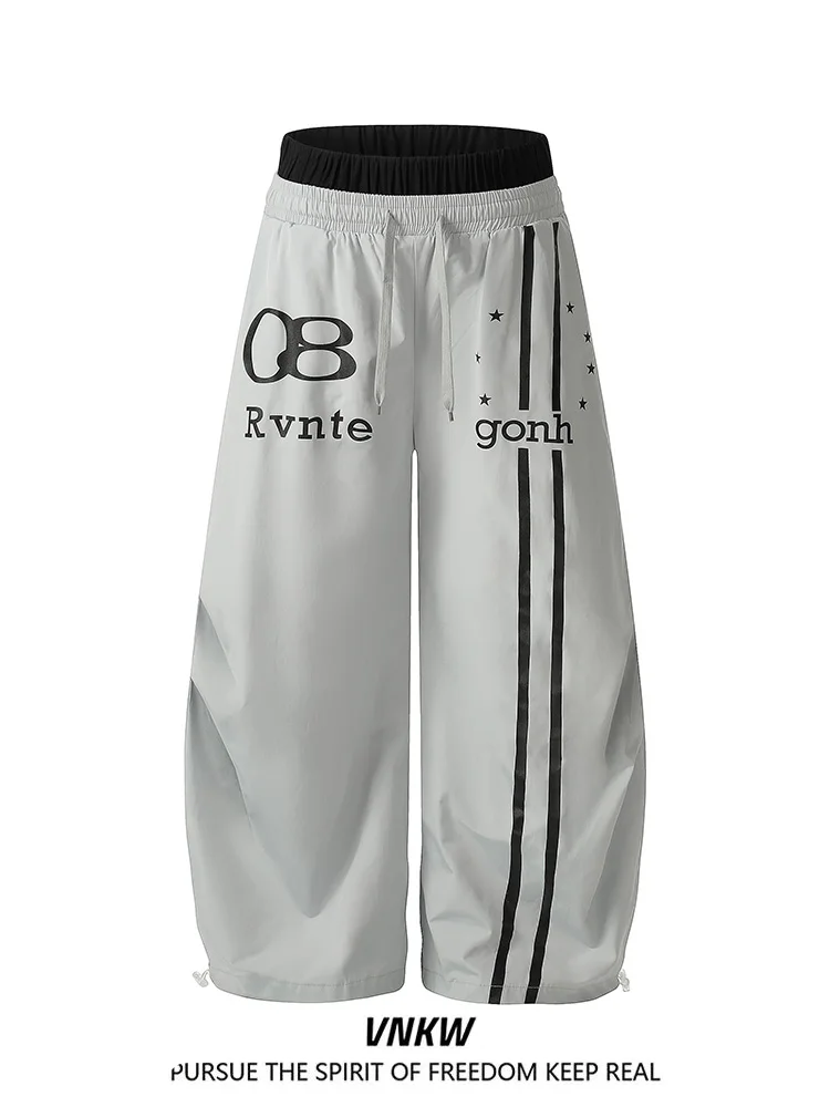 

American High Street Star Dual Waist Knife Casual Pants Men Women Loose Wide Leg Versatile Drapey Sport Sweatpants