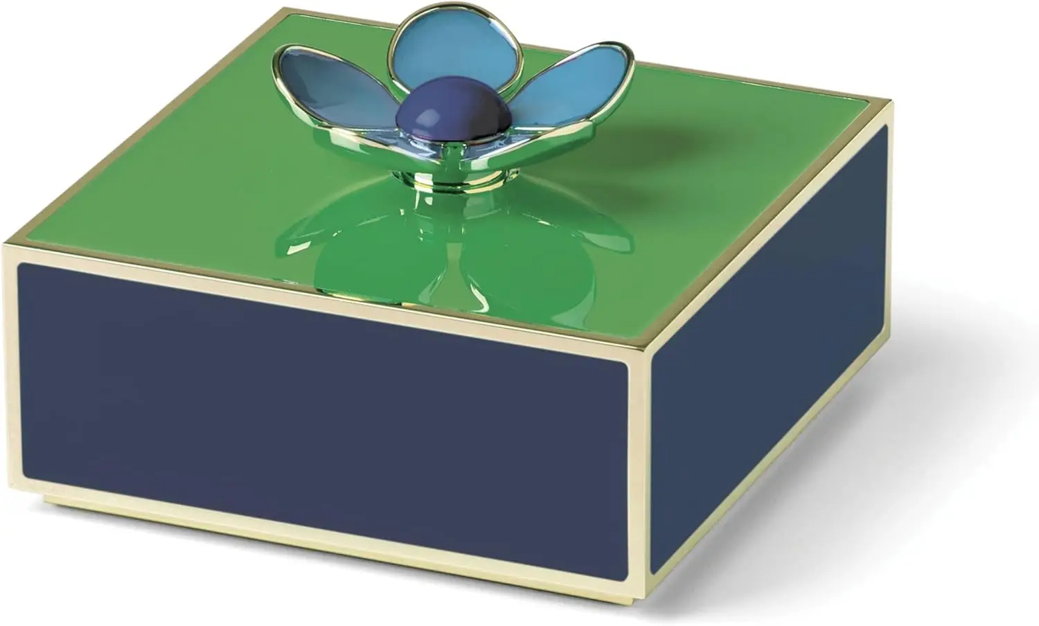 

Decorative Floral Storage Box with Lid, 0.85 lb, Green/Navy, 4x4x1.75 Inches