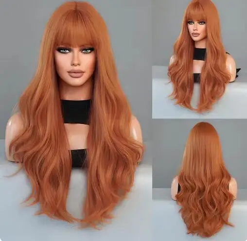 26“ Long Omber Orange yellow Wavy Women’s Cosplay Hair Wig for Halloween Christmas Anime Wigs