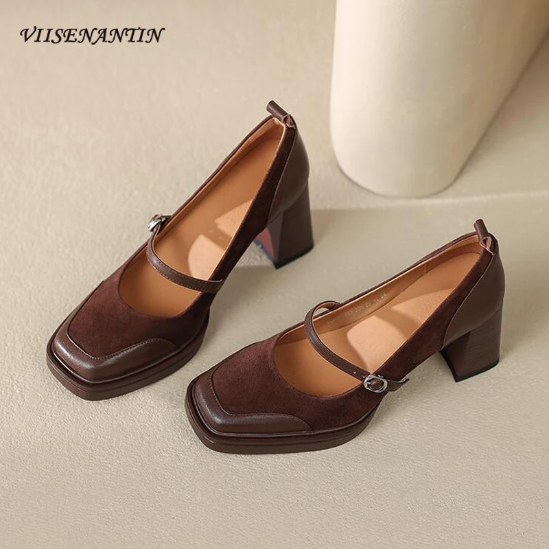 

Туфли-лодочки женские из натуральной кожи, с квадратным носком