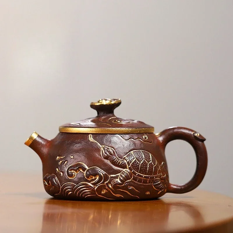 Handmade gold-painted purple mud high temperature kiln change creative purple clay pot