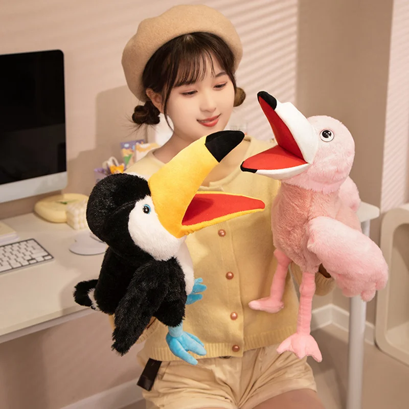 Vogel weich Stofftier Puppe Papagei Eule Adler Flamingo Pfau Cosplay Plüsch Puppe pädagogische Babys pielzeug Kawaii Hand Finger Puppe