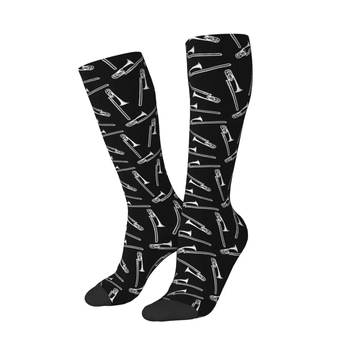 Trumpet White On Dark Red Socks Harajuku Stockings All Season Long Socks Accessories for Man Woman Birthday Present
