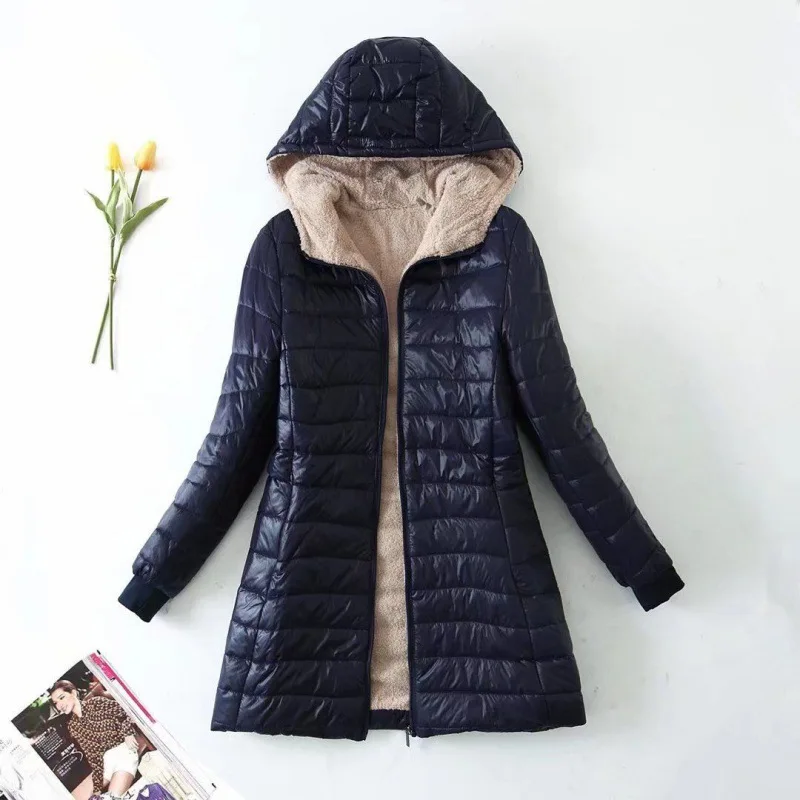 Zipper cardigan wool sweater solid color splicing women's dress hooded long sleeved jacket loose casual pocket