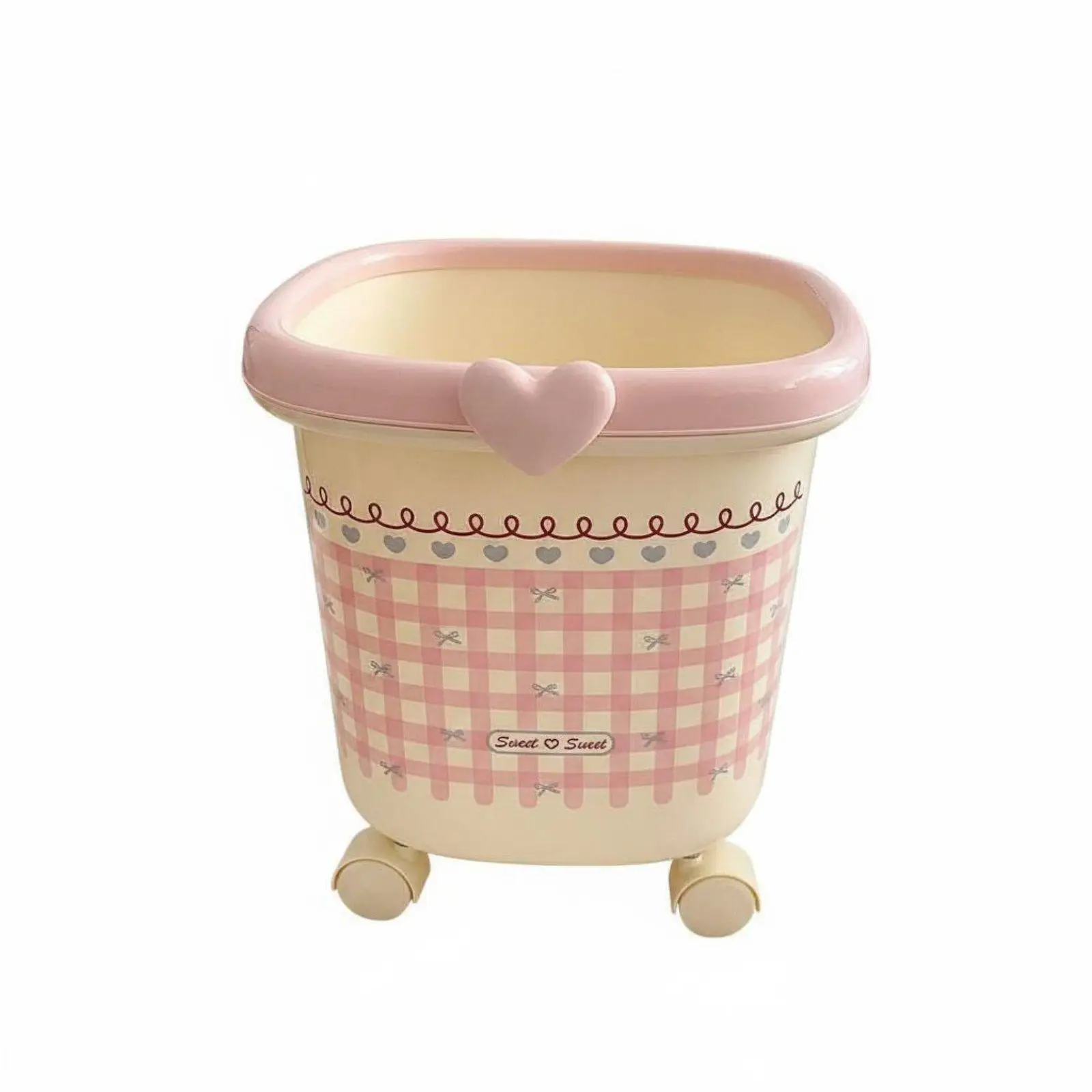 Cute Trash Bin on Wheels Large Capacity Rolling Trash Can Wide Opening Movable