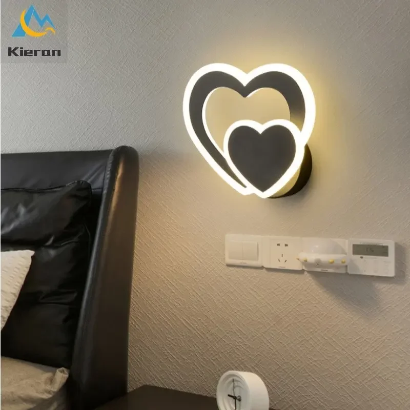Modern Heart-shaped LED Wall Lamp Bedroom Study Restaurant KTV Hotel Bedside Wall Lights Living Room Decoration Love Wall Lamps