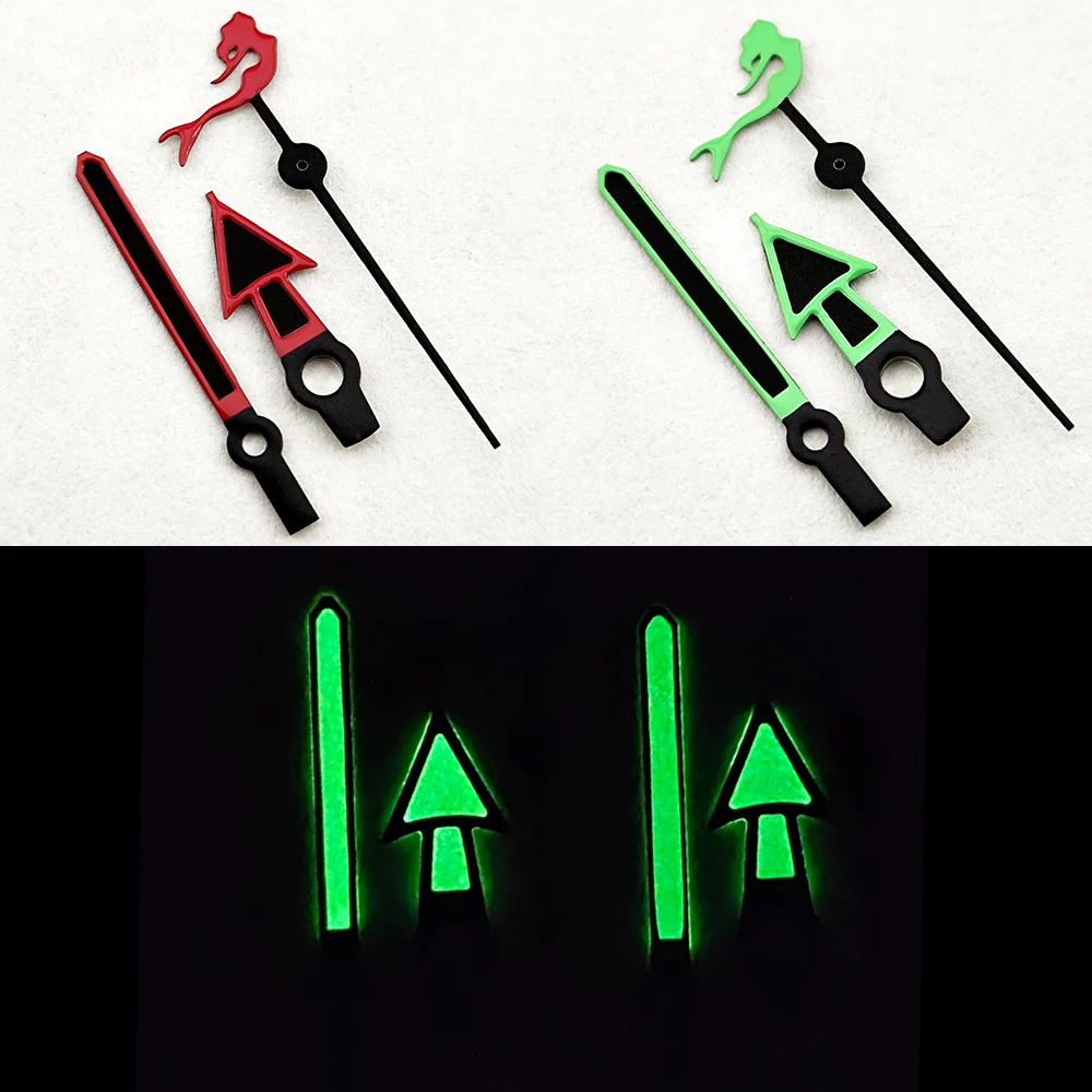 High Quality Hand NH35 Hands Watch Hands Green Luminous Hands Watch Mermaid Shaped Second Hand For NH35/NH36/4R/7S Movement