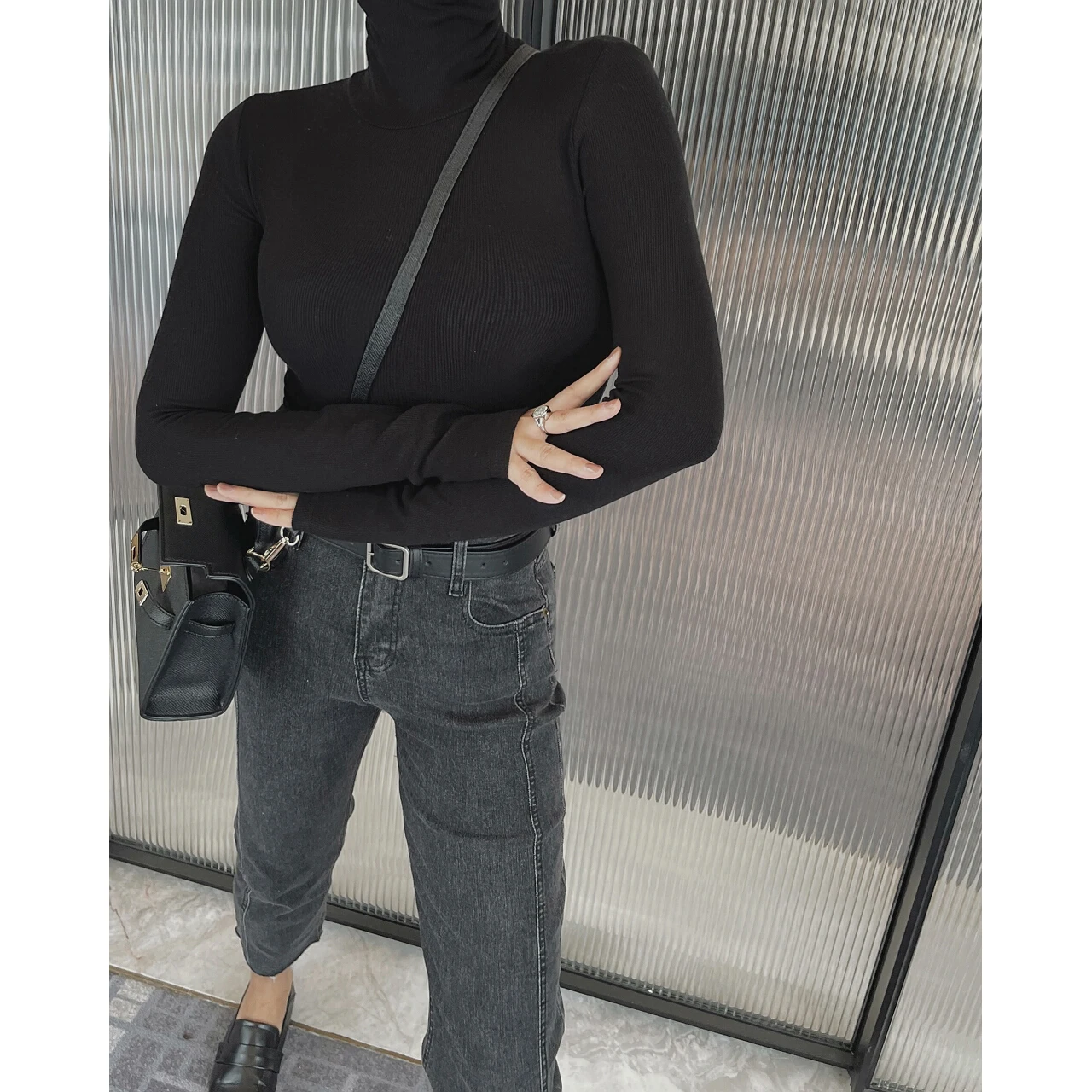 2022 Basic Simple Slim Turtleneck T-shirts Pullovers Y2k Clothes Crop Tops Woman Tee Korean Fashion Vintage Oem Cheap Goth New