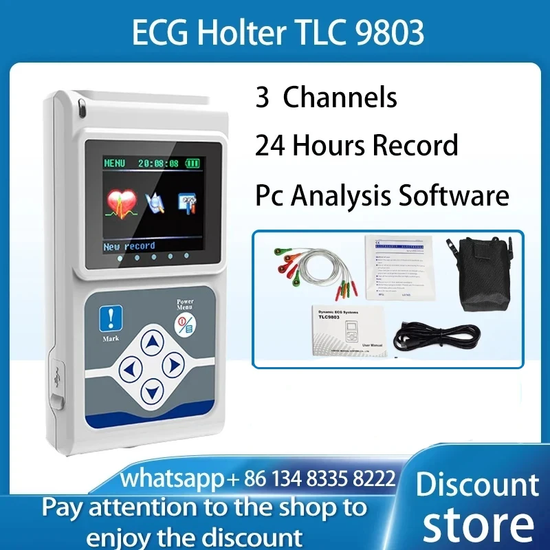 Echte Contec Tlc 9803 3 Kanalen Ecg Holter, Ekg Holter, Dynamisch Ecg Monitorsysteem, 24 Uur Ecg