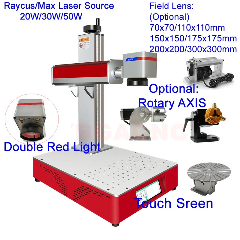 

Touch Screen Raycus Fiber Laser Marking Machine 20W 30W 50W Engraver Metal Cutting Milling Machine With Rotary Axis