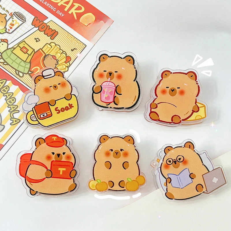 1PC New Trend Cute Cartoon Capybara Acrylic Clip Creative Student Test Paper Clip Snack Sealing Clip Office Document Pill Binder