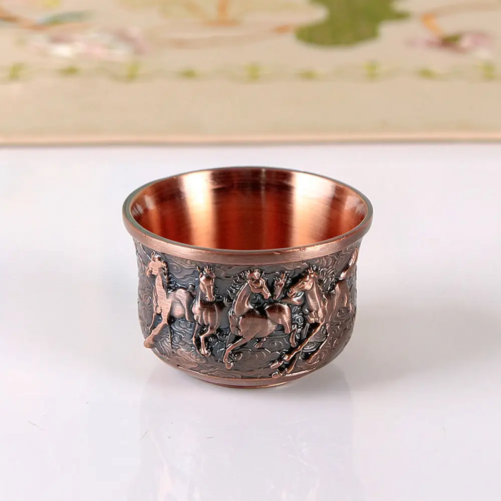 Chinese Vintage Bronze Tea Cup Zinc Alloy Wine Glass Dragon Phoenix Craftware For Traditional Tea Ceremony Art