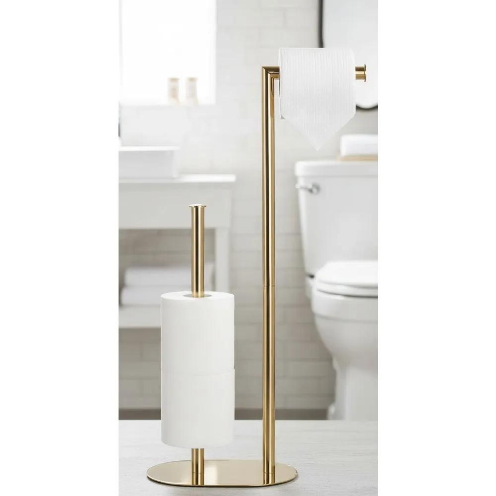 

Modern Freestanding Toilet Paper Holder with Weighted Base & Spare Roll Storage for Small Bathrooms