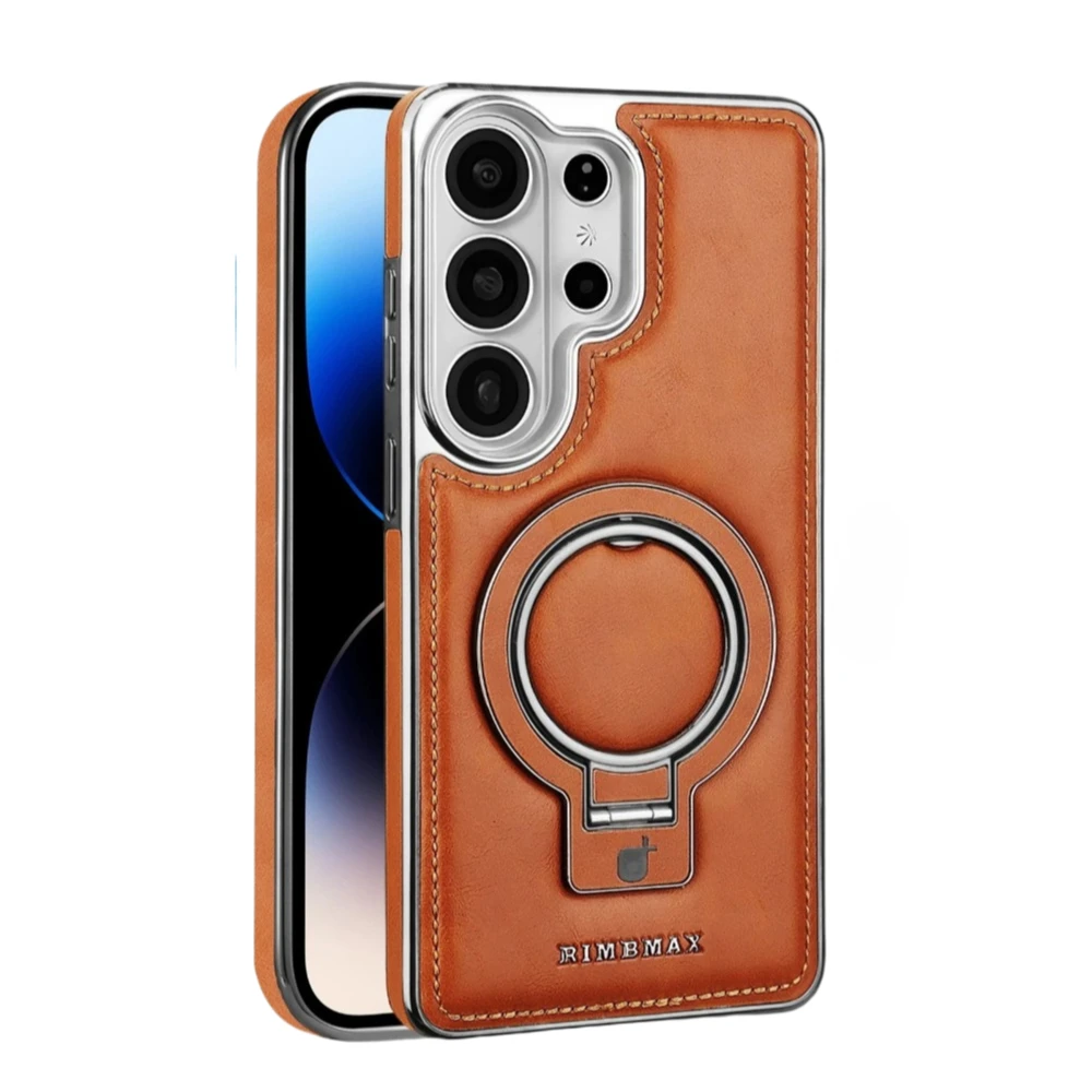 Magnetic Leather Phone Case for Samsung Galaxy S26 Ultra S25 Edge S24 plus S23 Bracket Wireless Charging Electroplated Cover