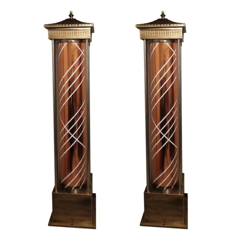 Luz de señal de giro giratoria dorada funky de lujo con calificación barata de alta gama para exteriores, postes de peluquero con soporte grande de 210cm de alto, etiqueta privada personalizada