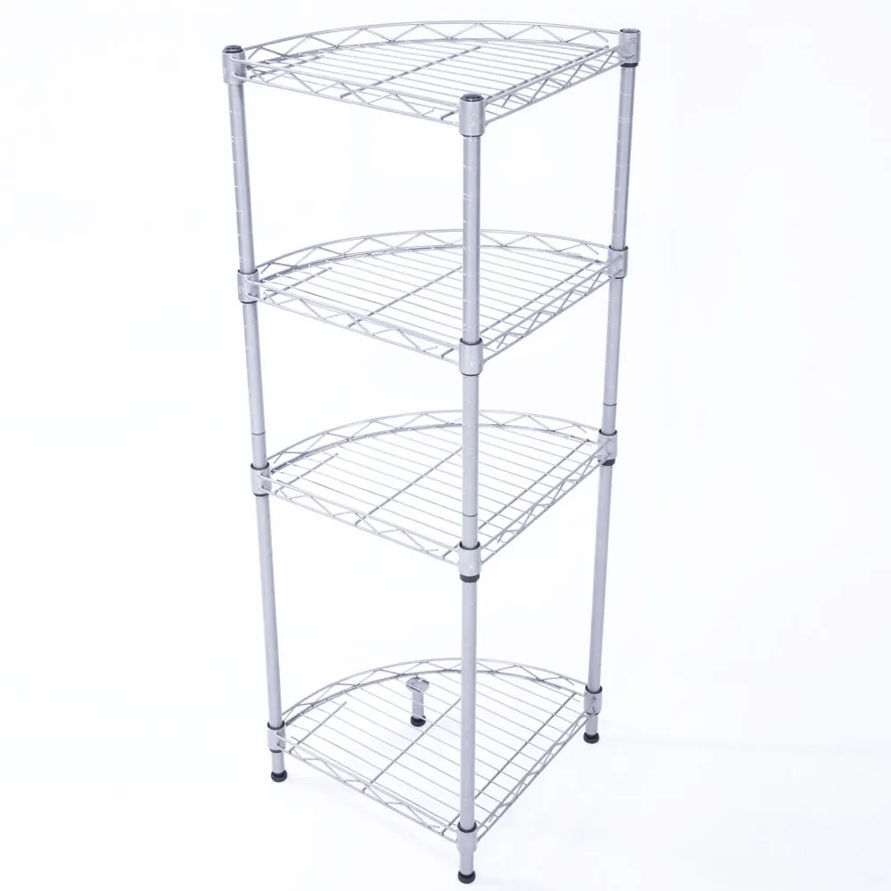 XM-243S Fan-shaped Carbon Steel Metal Assembly 4-Tier Storage Rack Silver Gray