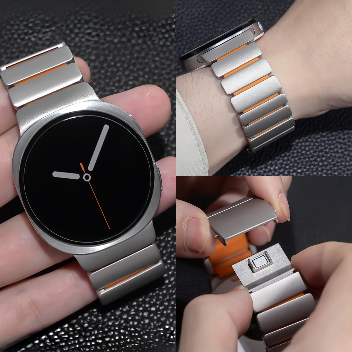 samsung-galaxy-watch-8-40-44mm用チタンストラップ、samsung-watch-8-classic-46mm用マグネットバックルバンド、シリコンメタルブレスレット