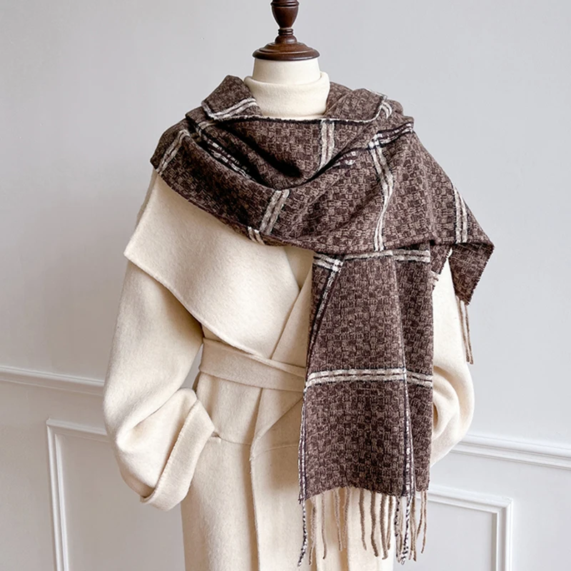 

2025 Autumn Cashmere Imitation Tassel Scarf Men Women Acrylic Plaid Shawls Scarves England Style Wraps Shawl Poncho Stole
