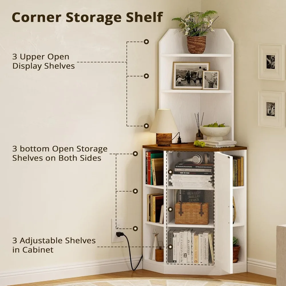 خزانة زاوية ريفية طويلة مع أرفف وأبواب للتخزين والعرض