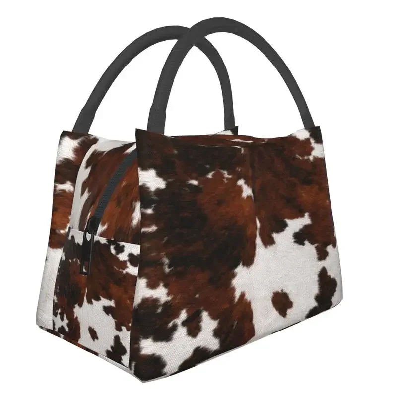 

Custom Faux Fur Modern Cowhide Texture 3D Print Lunch Bag Women Cooler Warm Insulated Lunch Boxes for Picnic Camping Work Travel