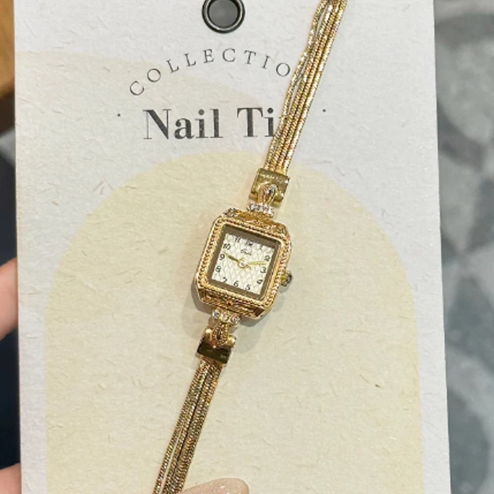 Fashion temperament minimalist luxury retro small square snake gold belt with quartz women's watch