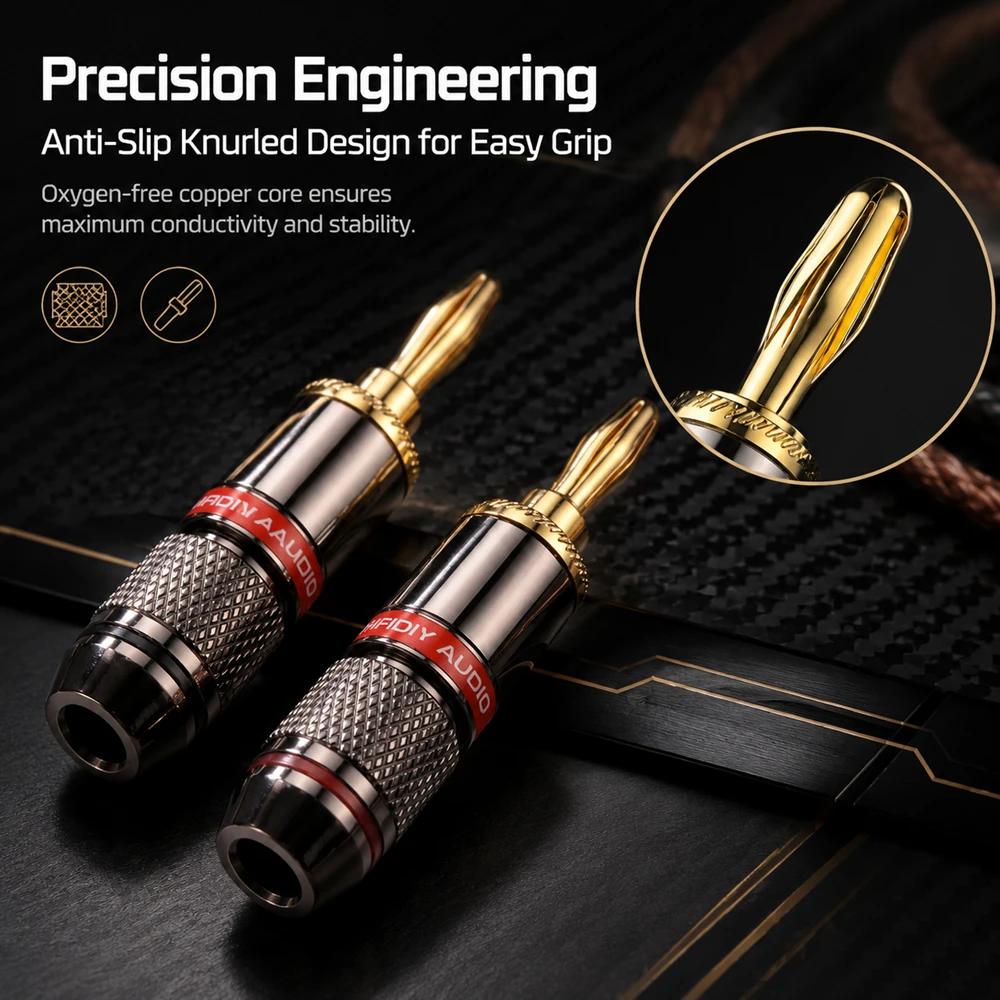 HIFIDIY LIVE 4 szt./zestaw 4mm Złote Wtyki Bananowe z Czystej Miedzi do Audio Wideo Adaptera Głośnikowego Zestaw Złączek Terminalowych — zdjęcie 3