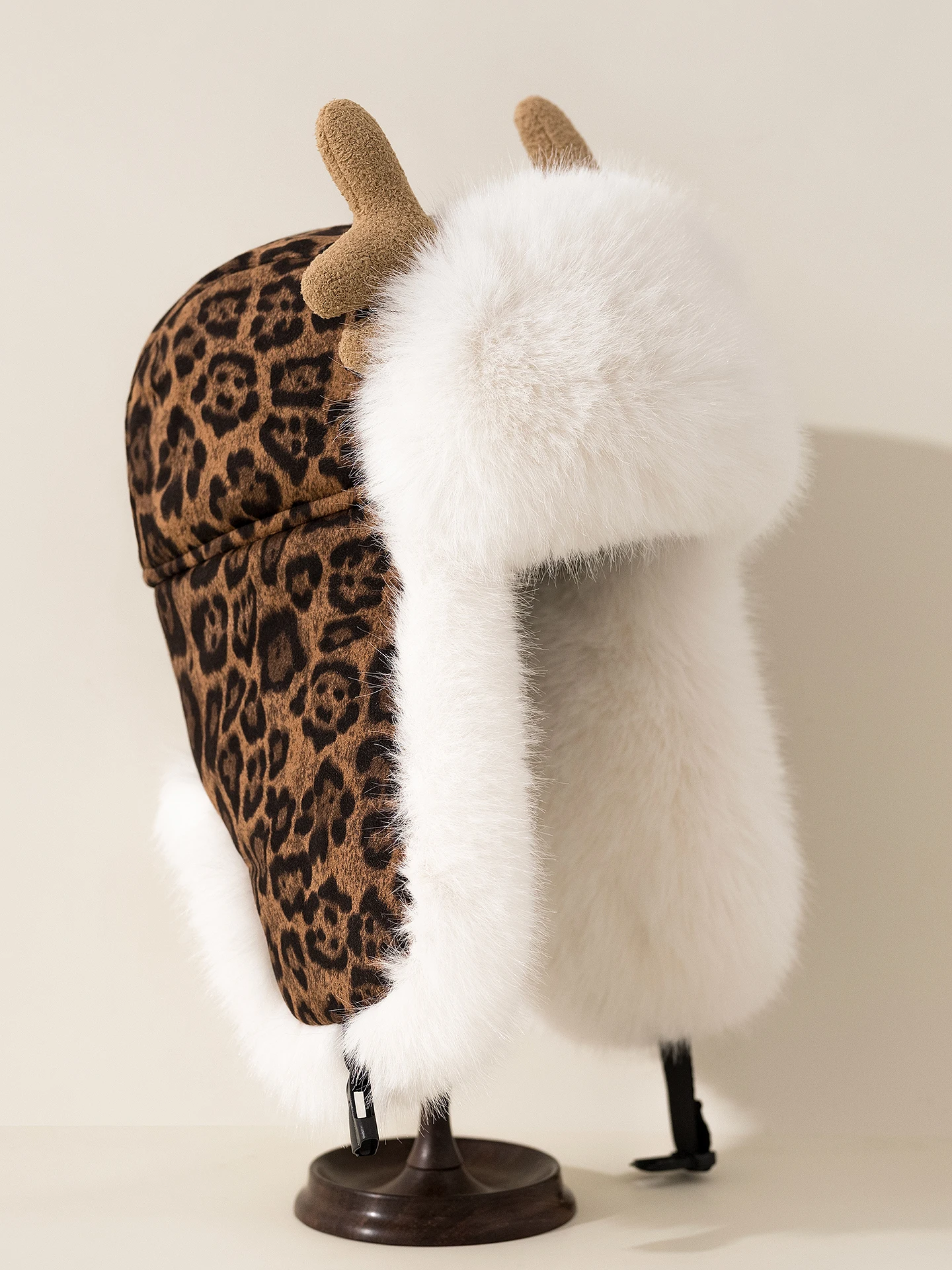 Extremely Cold Northeast Antlers Leopard Print Bomber Hat Female Winter Warm and Cold Ear Protection Cycling Windproof Hat