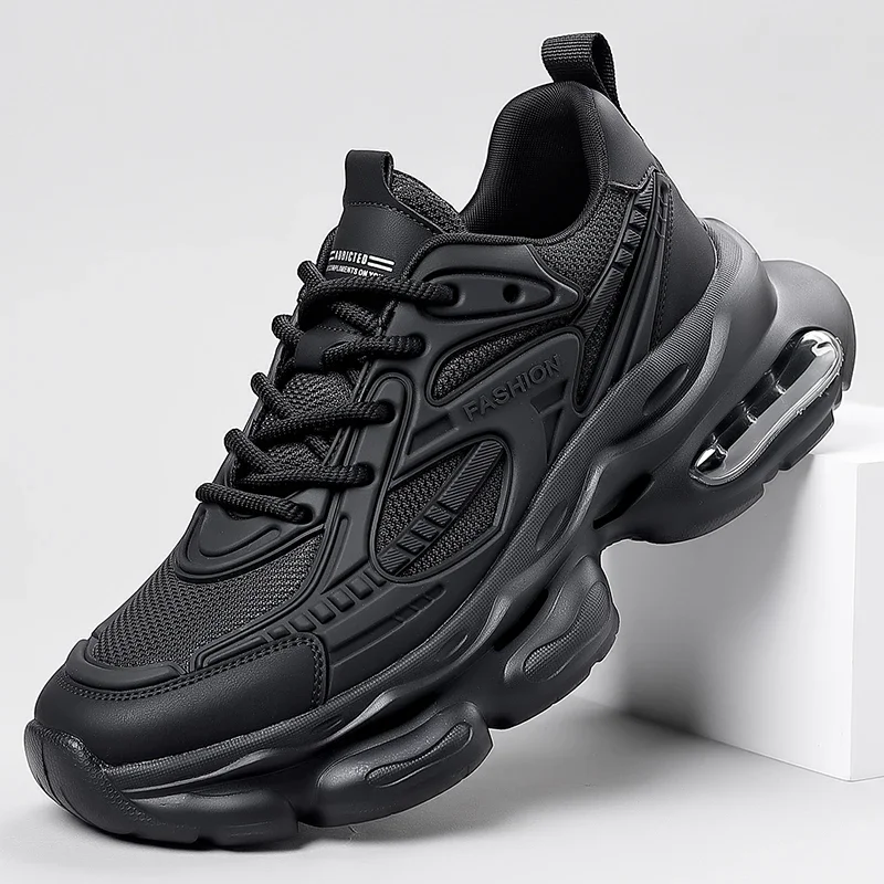 

Men's Autumn New Arrival Black Leather Shoes - Breathable Thick-Sole Stylish Sneakers, Casual & Sporty, Versatile & Lightweight