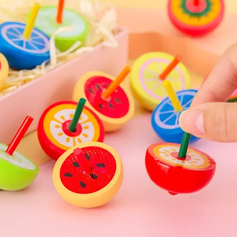 1Pc Multicolor Fruits Wooden Gyro Spinning Top Educational Relief Stress Toys for Kids Birthday Party Favors Kindergarten Girls