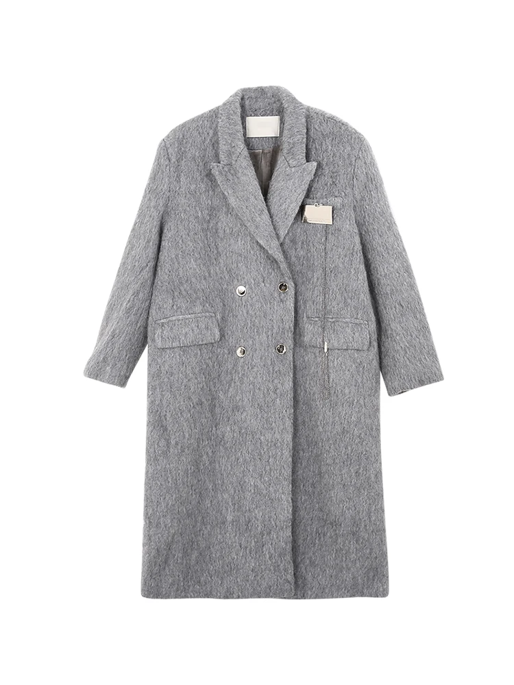 Długi płaszcz wełniany dla kobiet, ocieplany, zimowy, elegancki, w stylu Hepburn, wysoka moda, efektowny, czerwony, gwiazda...