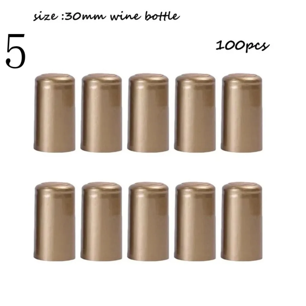 100Pcs PVC Wine Heat Shrinkable Cap Straight Mouth Tear Tab Wine Shrink Film Wrap Gold Red Wine Bottle Cap