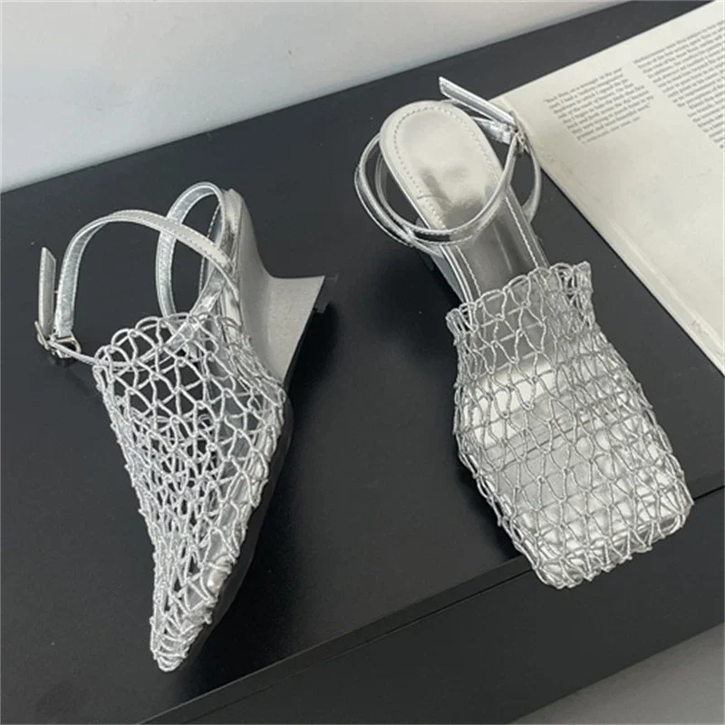 

Aneikeh Breathable Knitted Mesh Hollow Out Slippers Women Shoes Summer Wedges High Heels Roman Sandals Pumps Zapatos De Mujer